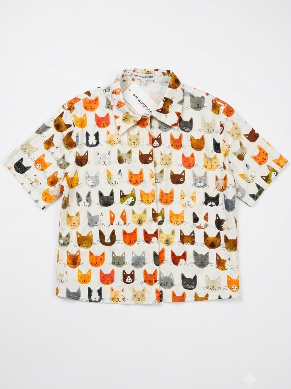 SM Wardrobe NWT Whimsical Cat Short Sleeve Shirt